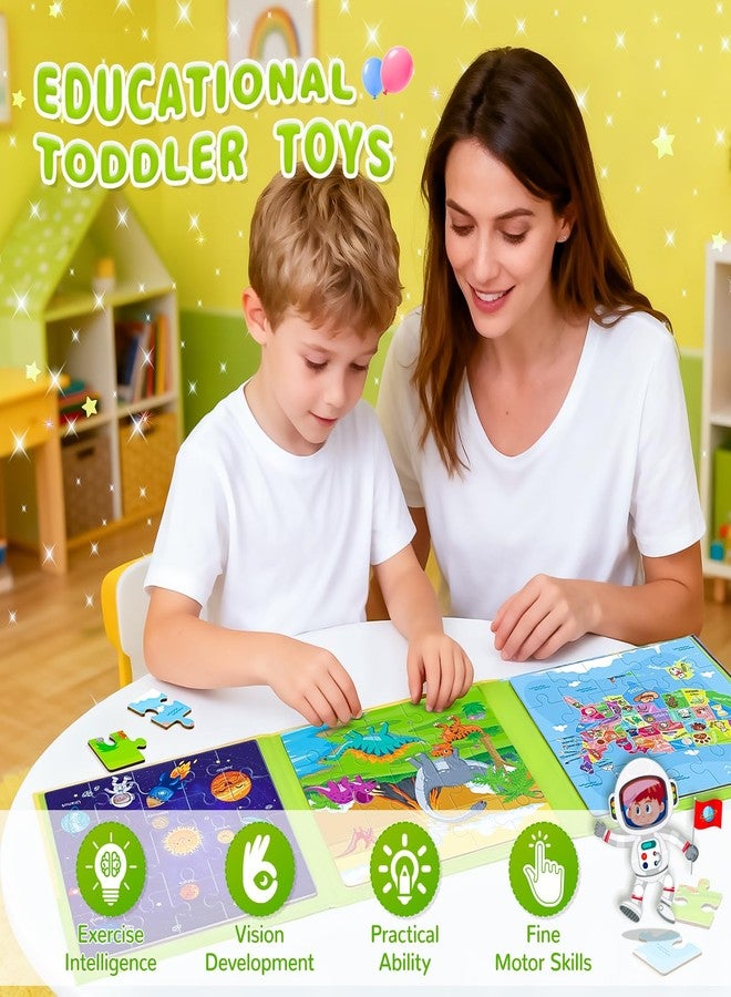 JUANCHI 3x20 Pieces Magnetic Puzzles for Toddlers 3-5, Map/Space/Dinosaur 3 in 1 Puzzles for Kids Ages 4-6, Car Airplane Road Trip Activities Toys for 3 4 5 6 Year Old Boys Birthday - Image 5